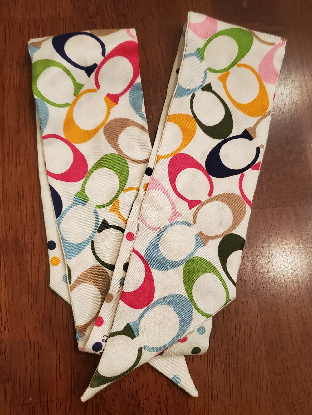 Coach Skinny Signature "Silk Ponytail" Y2K era Scarf — with C Signature - Picture 2 of 4